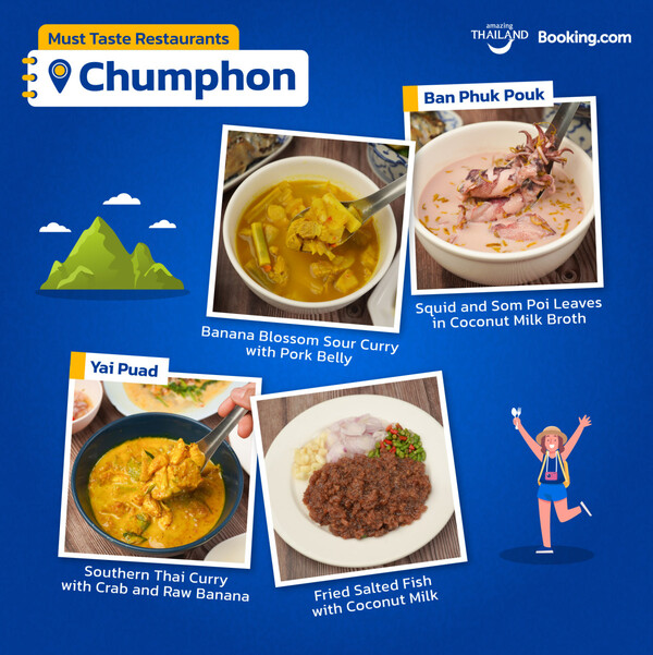 Chumphon vous invite à savourer une cuisine thaïlandaise diversifiée et délicieuse, en mettant l'accent sur des ingrédients frais de la mer, du lait de coco et des épices locales.